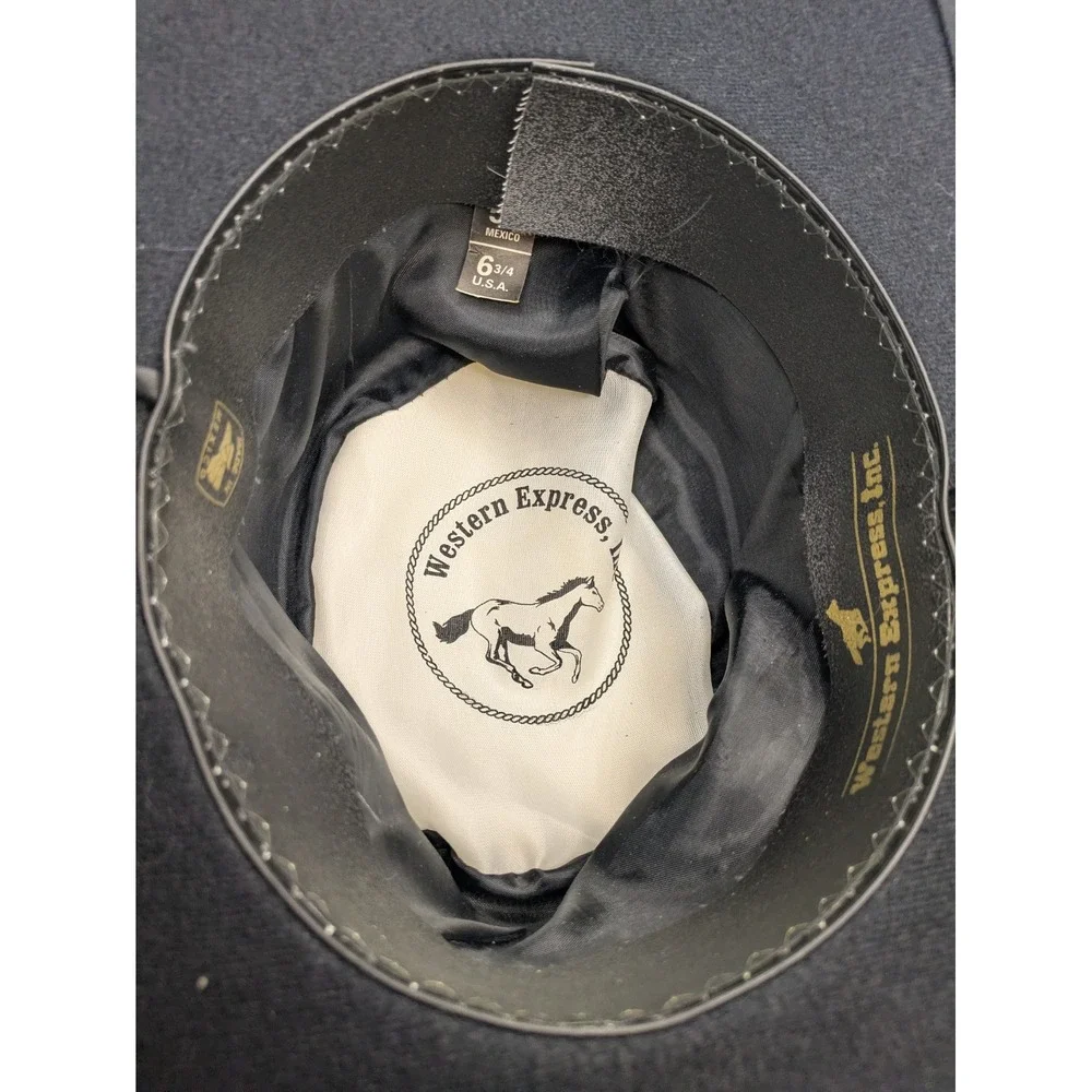 Western Express Black Wool Felt Gambler Western Cowboy Hat Size 6 3/4 Unisex
